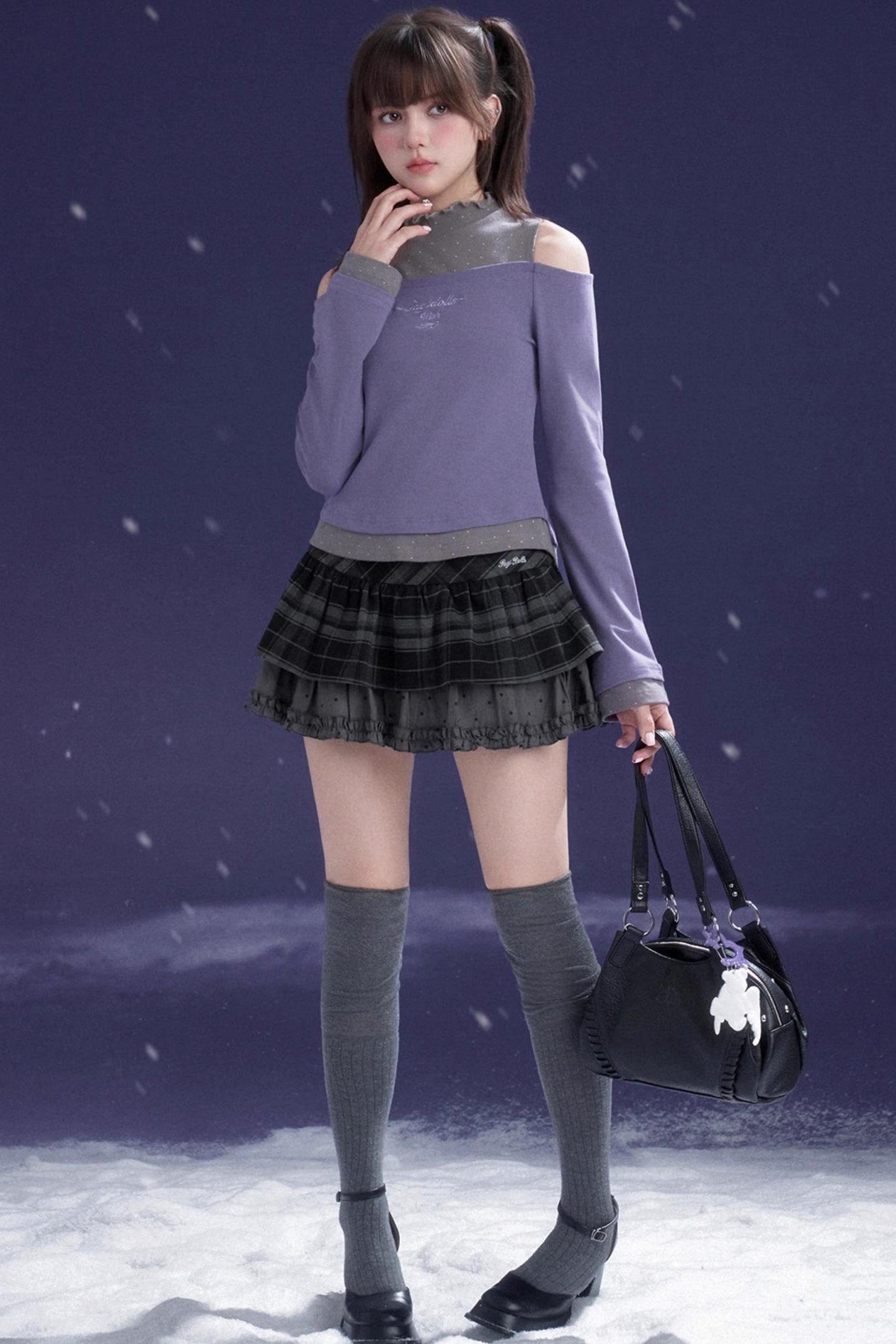 Energetic Two-Tone Off-Shoulder Top