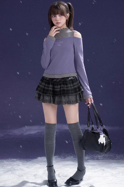 Energetic Two-Tone Off-Shoulder Top