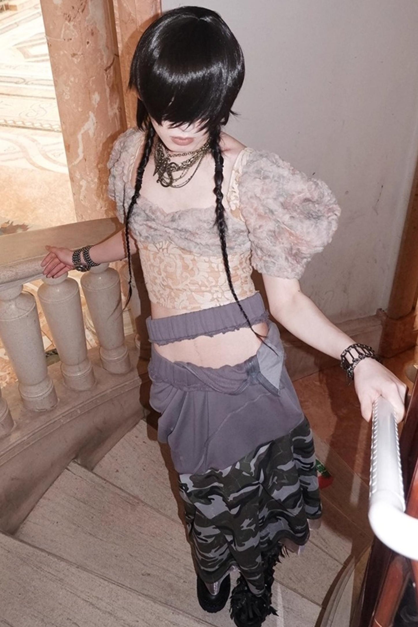 Patchwork Sheer Bud Strap Top