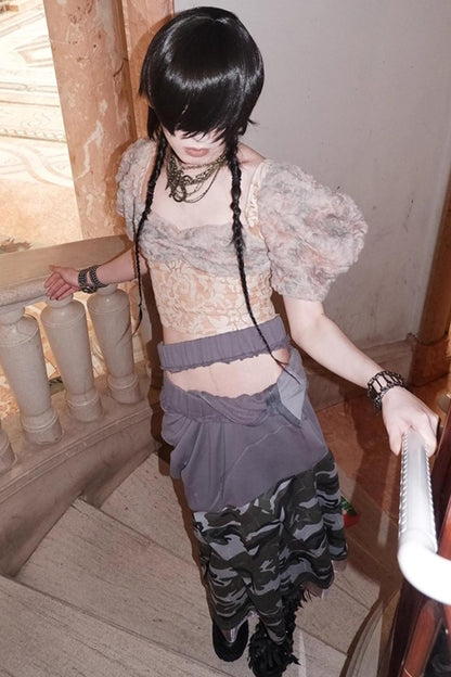 Patchwork Sheer Bud Strap Top