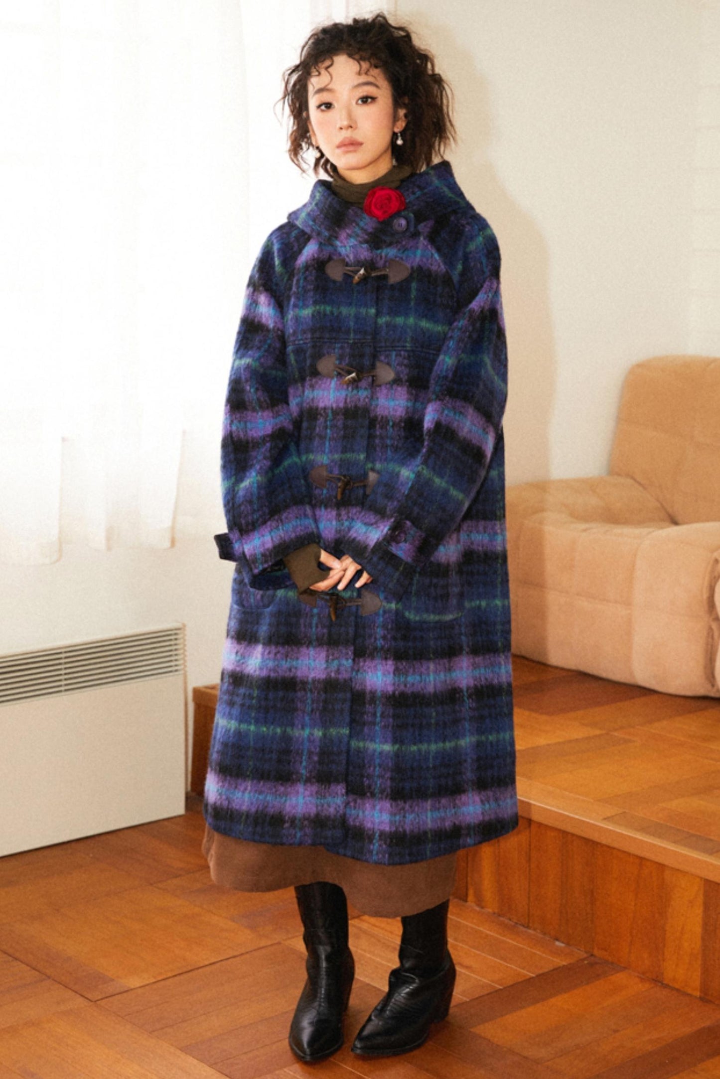 Retro Check Wool Coat Dress