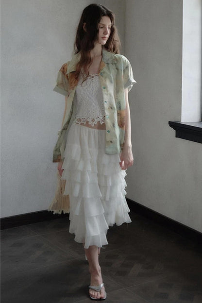 Embellished Lace Vest and Ruffle Skirt Set-Up