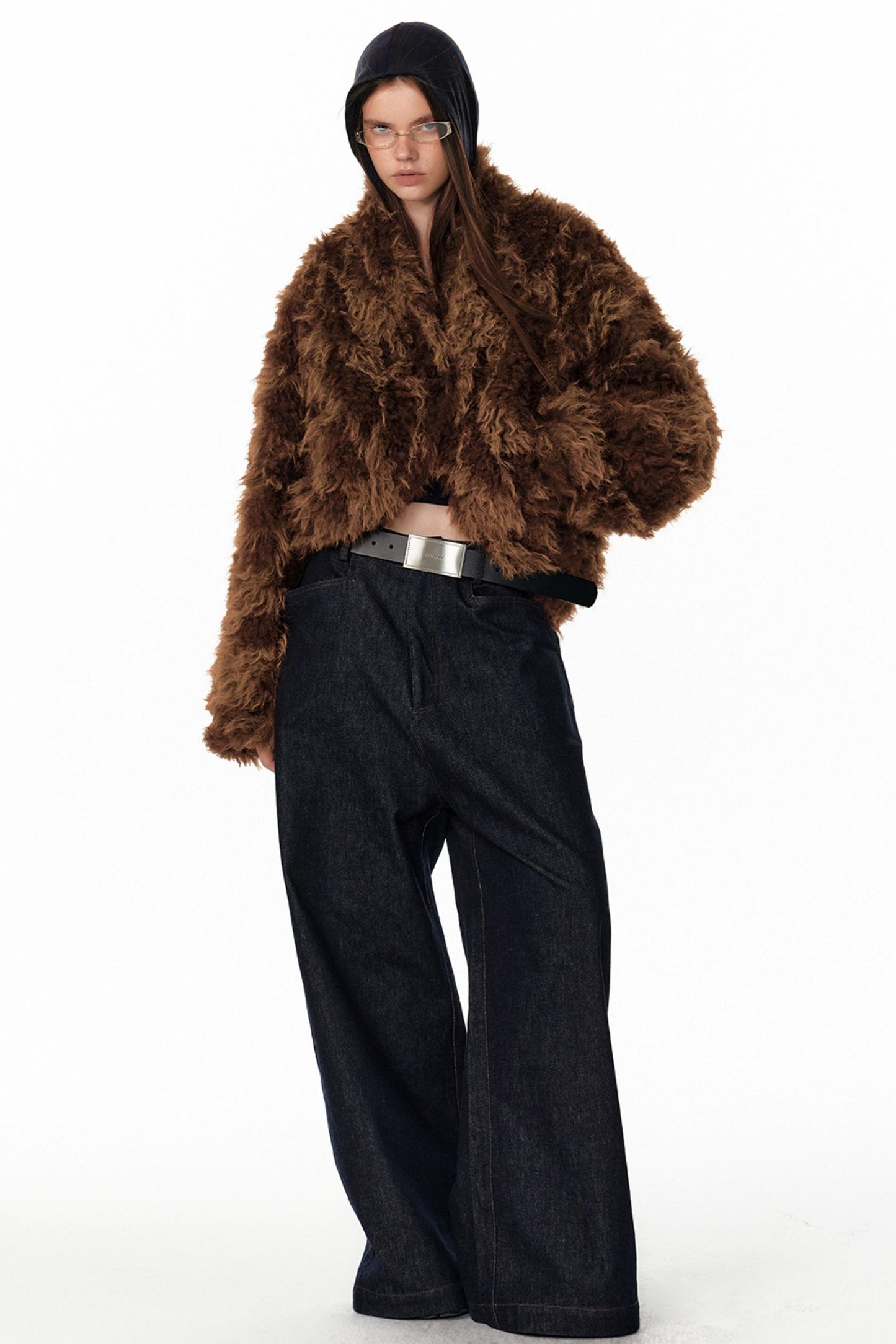 Floral Silhouette Faux Fur Coat