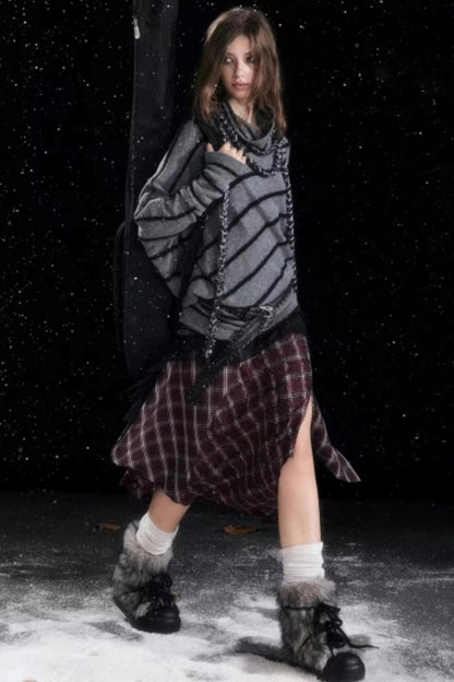 Diagonal Striped Batwing Sweater