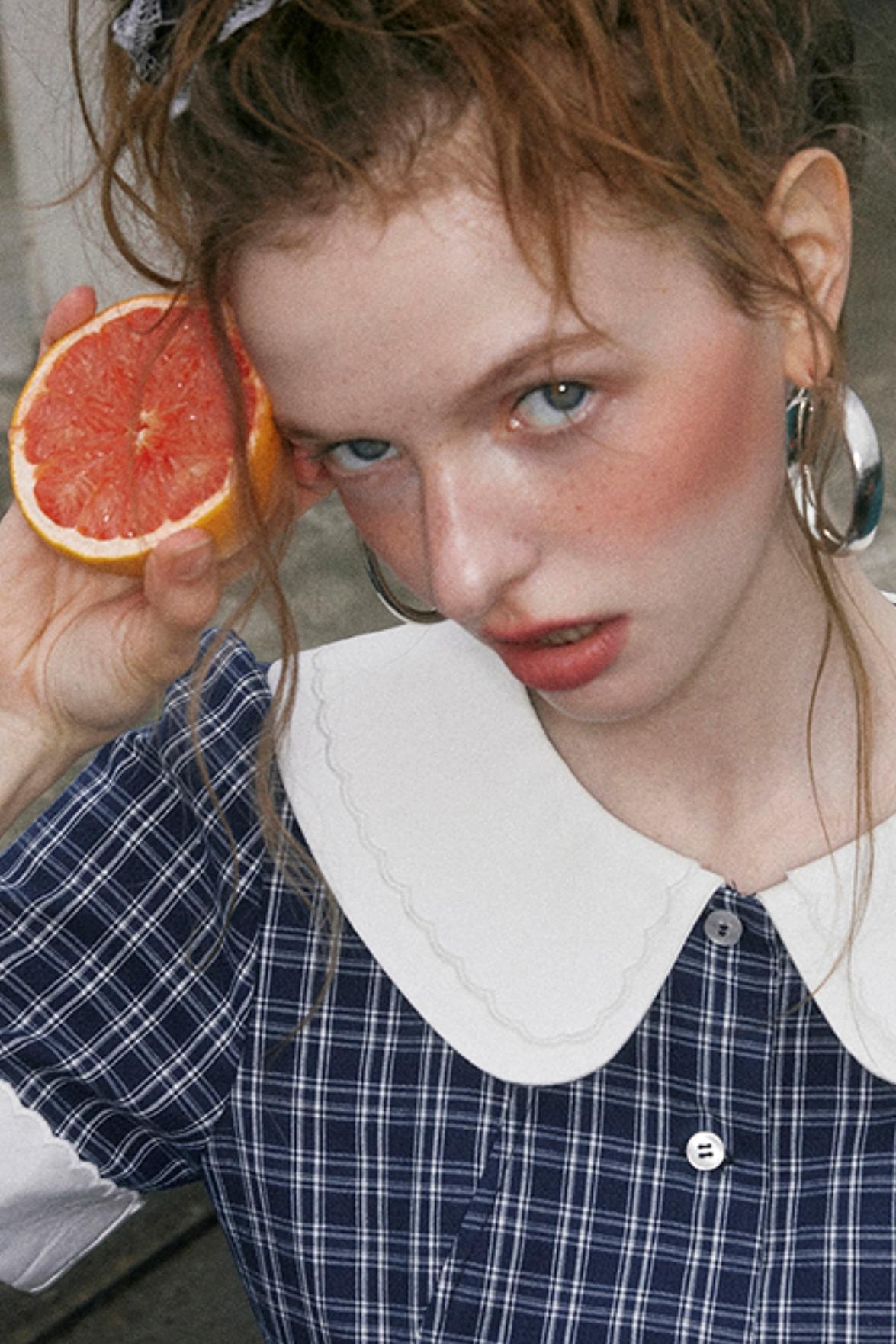 Navy A-Line Doll Neck Dress