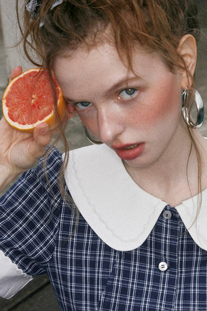 Navy A-Line Doll Neck Dress