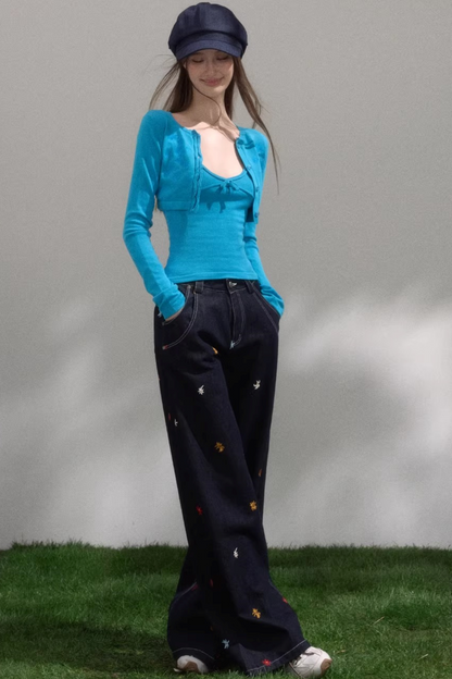 Three-Dimensional Flower Embroidery Jeans