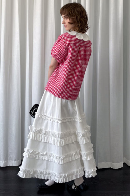 Red Plaid Lantern Sleeve Shirt