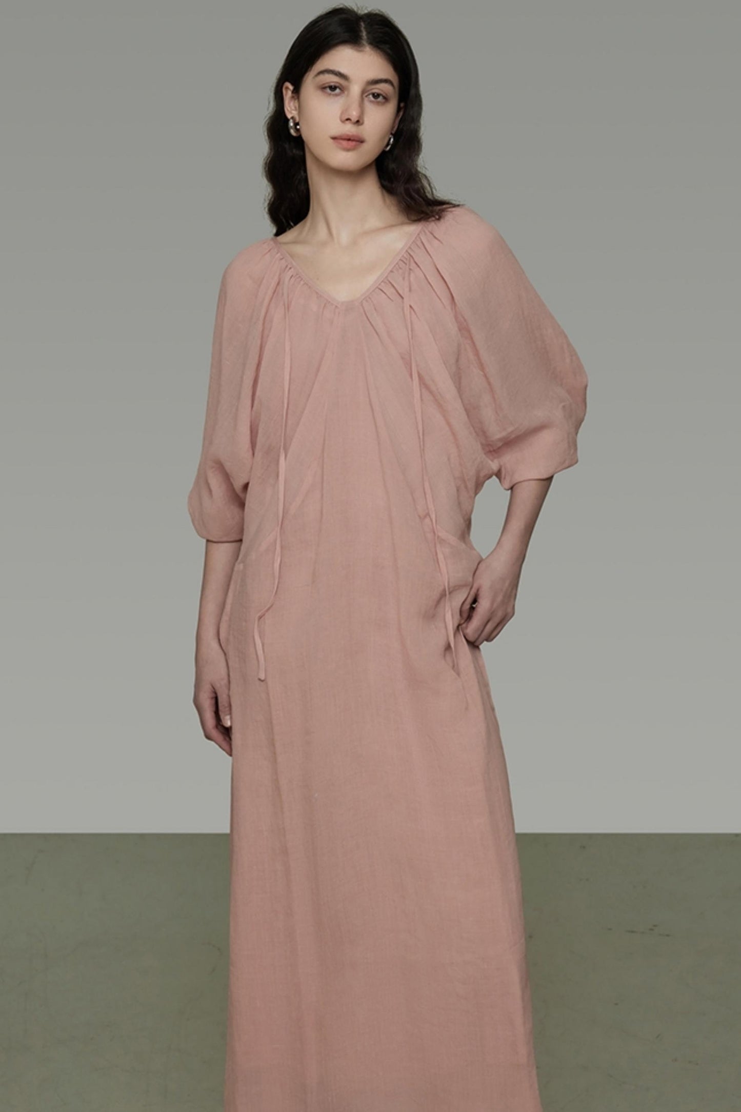 Lantern Sleeve Linen Dress