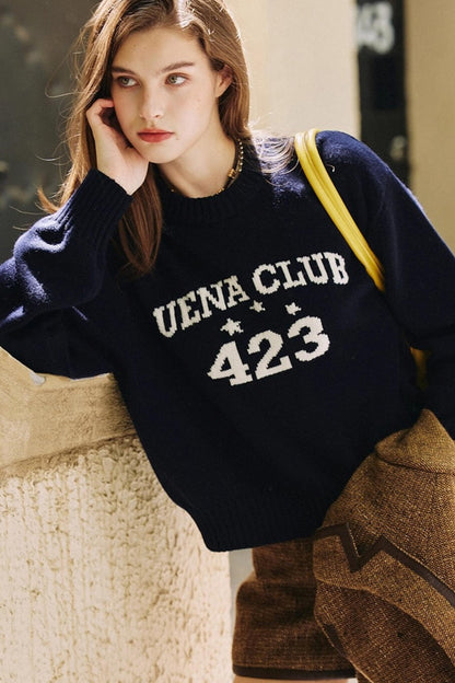 Navy Blue Wool Knit Sweater