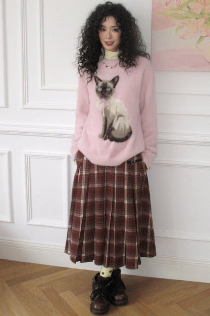 Earl Red Plaid Pleated Skirt Set-Up