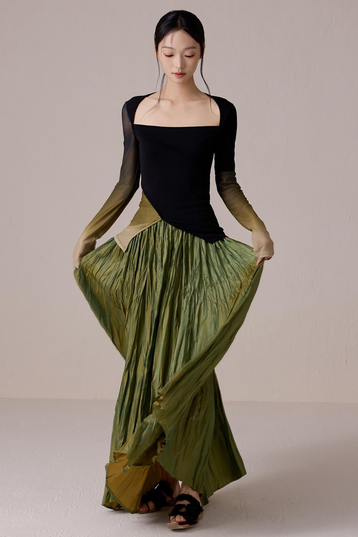 Color-Block Gradient Long Sleeve Tee