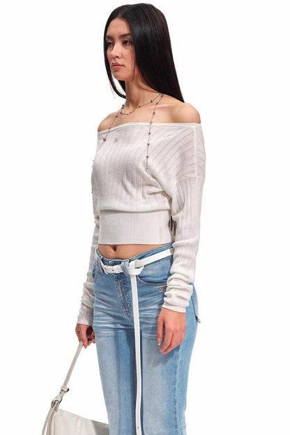 Merinowolle One-Shoulder Strickoberteil
