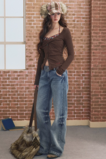 Winter Simple Straight Fleece Jeans