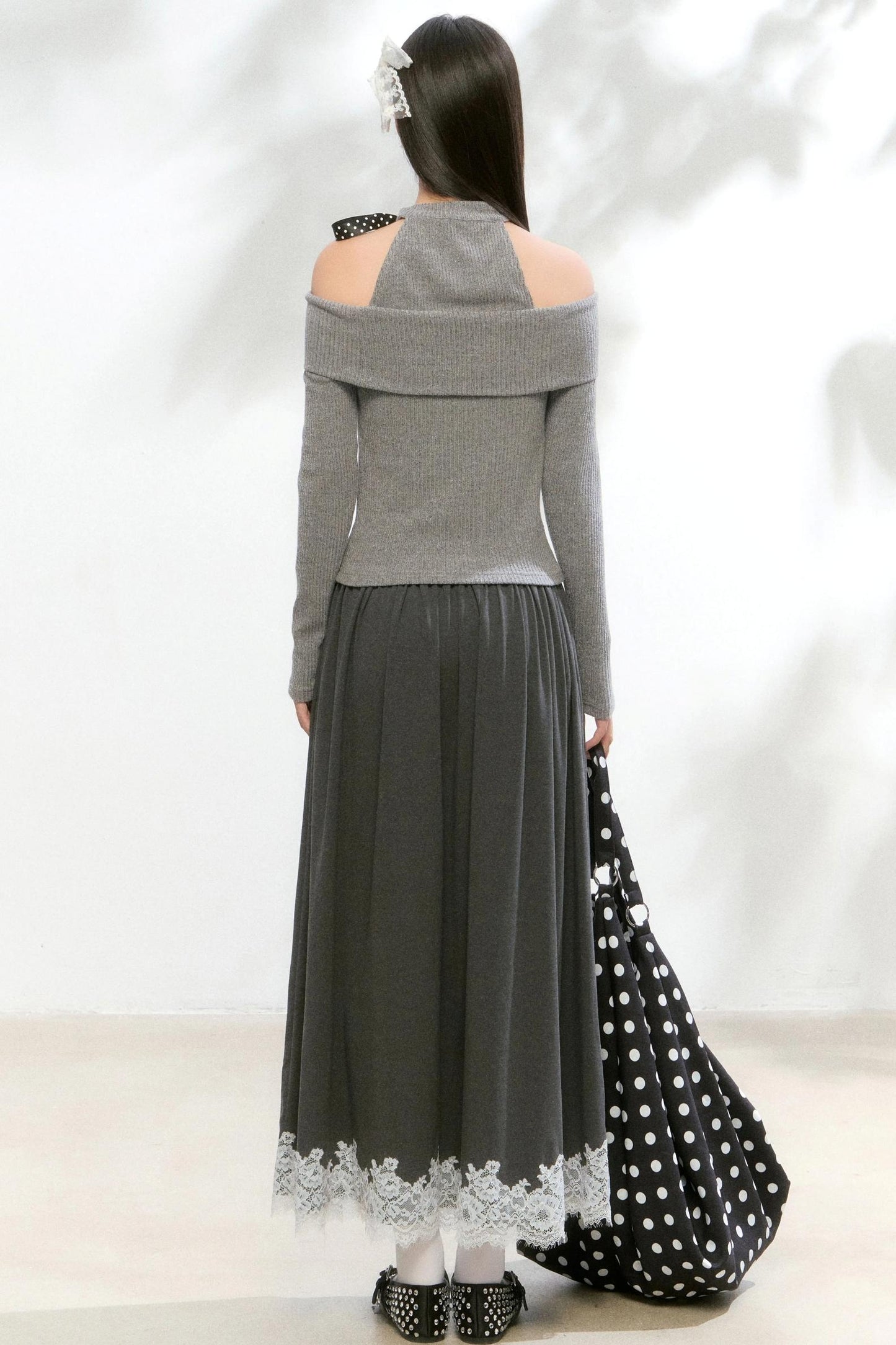 Polka Dot Knitwear Sweater Skirt Set-Up