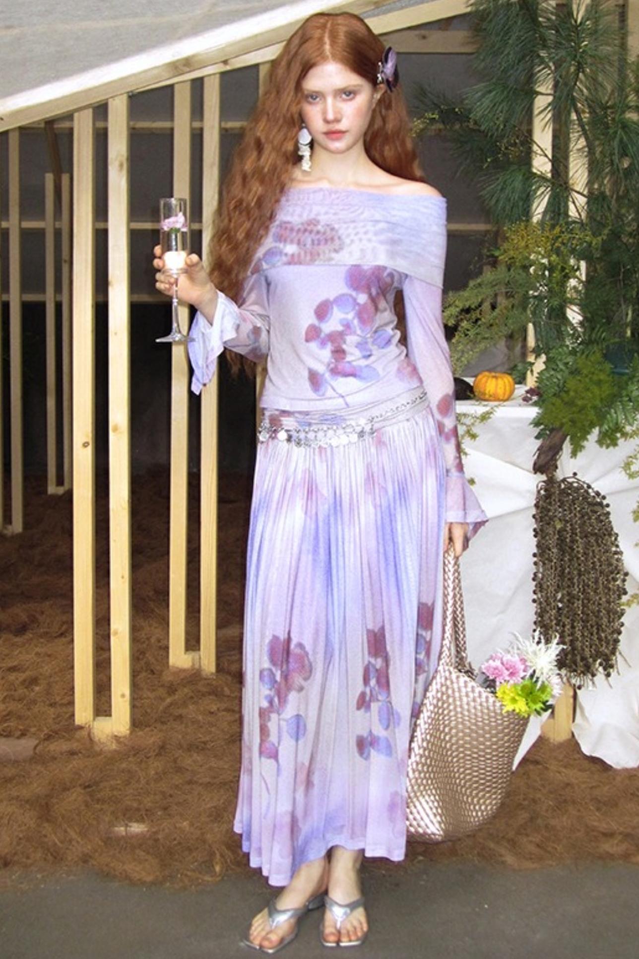 Freesia Purple One-Shoulder Top & Skirt Set-Up