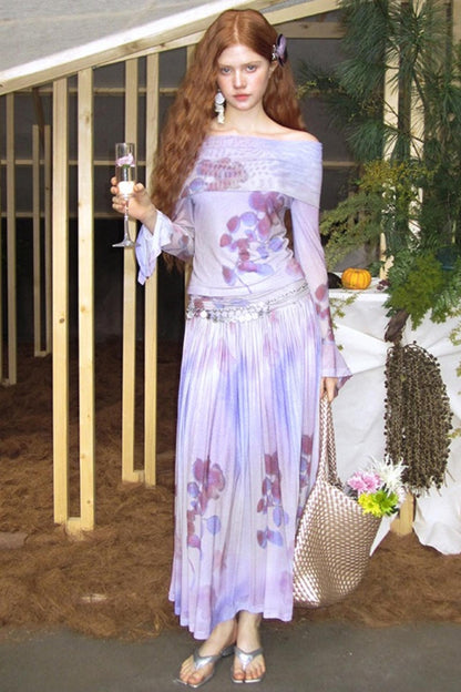 Freesia Purple One-Shoulder Top & Skirt Set-Up