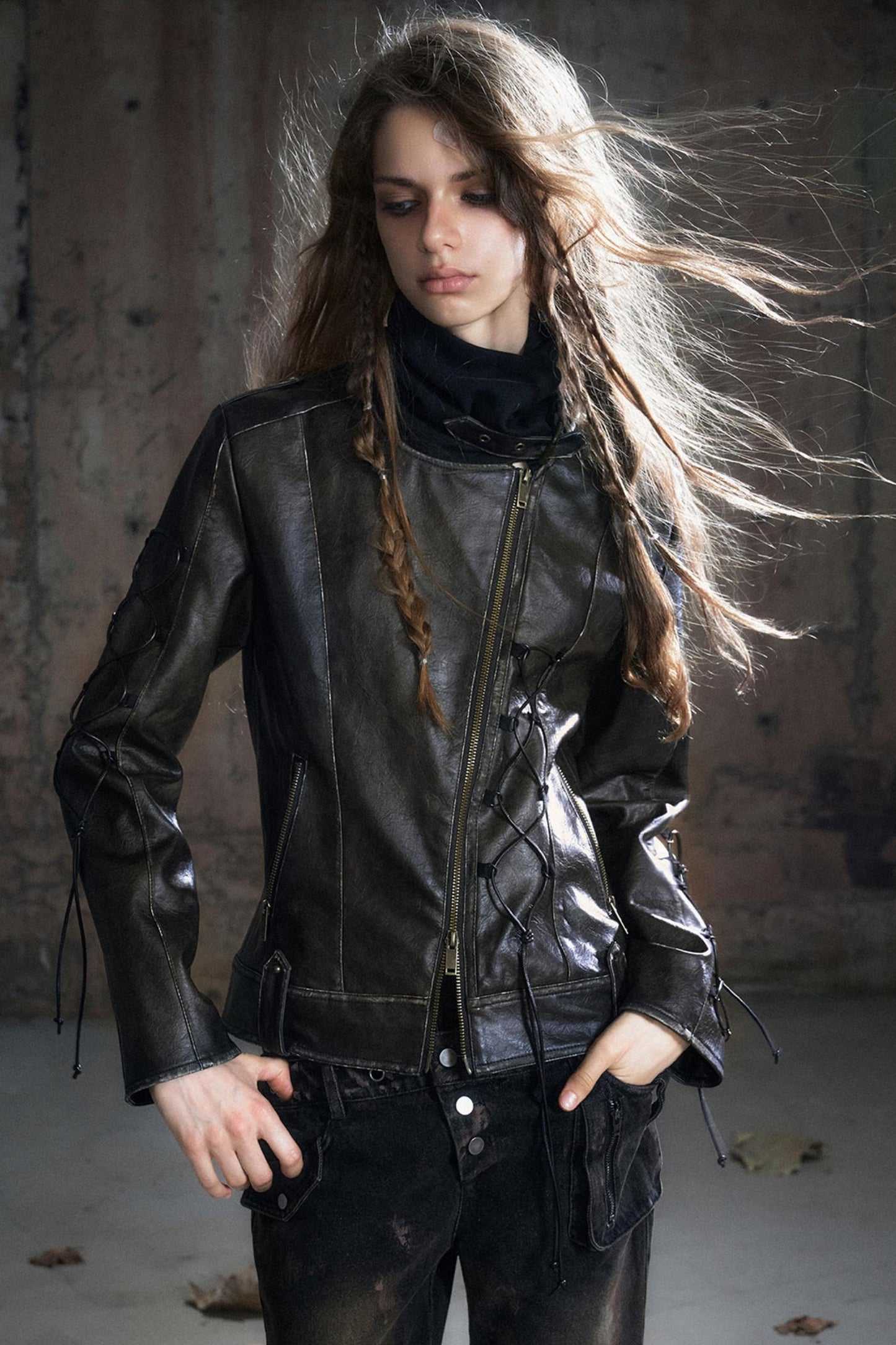 Panelled Knit Leather Jacket