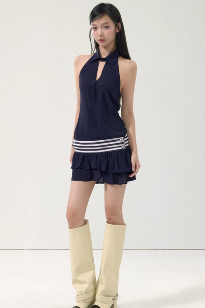 Striped Ruffle Halter Dress