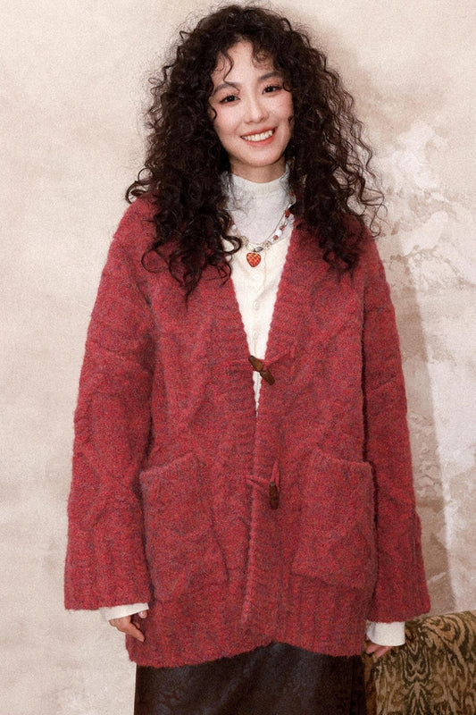 Evening Light Red Knitted Cardigan