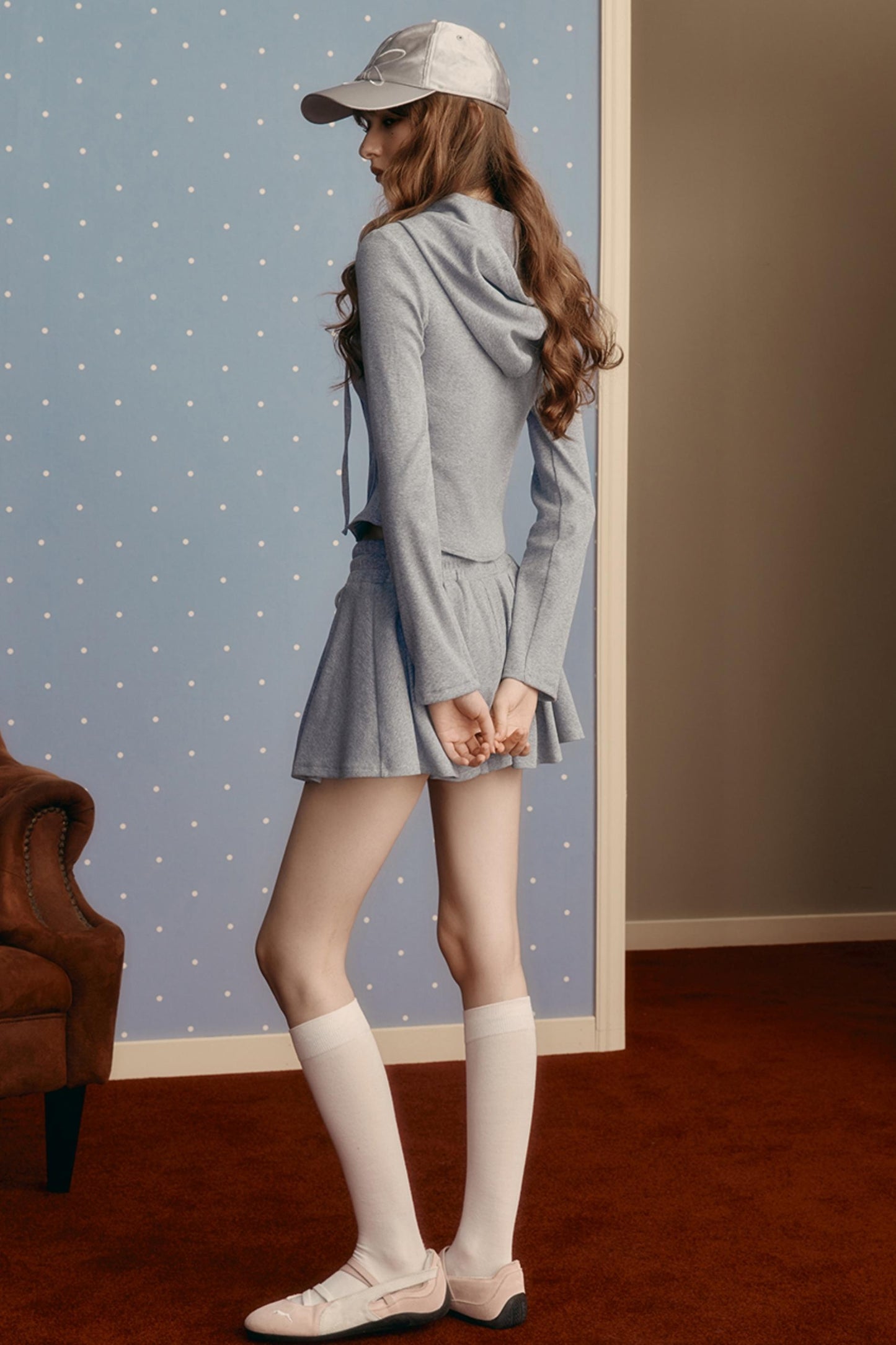 Preppy Style Stretch Slim Skirt & Top Set-Up