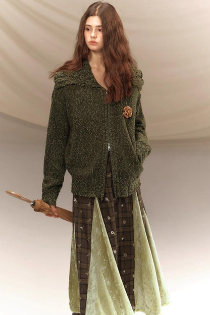 Embroidery Irregular Splicing Velvet Skirt