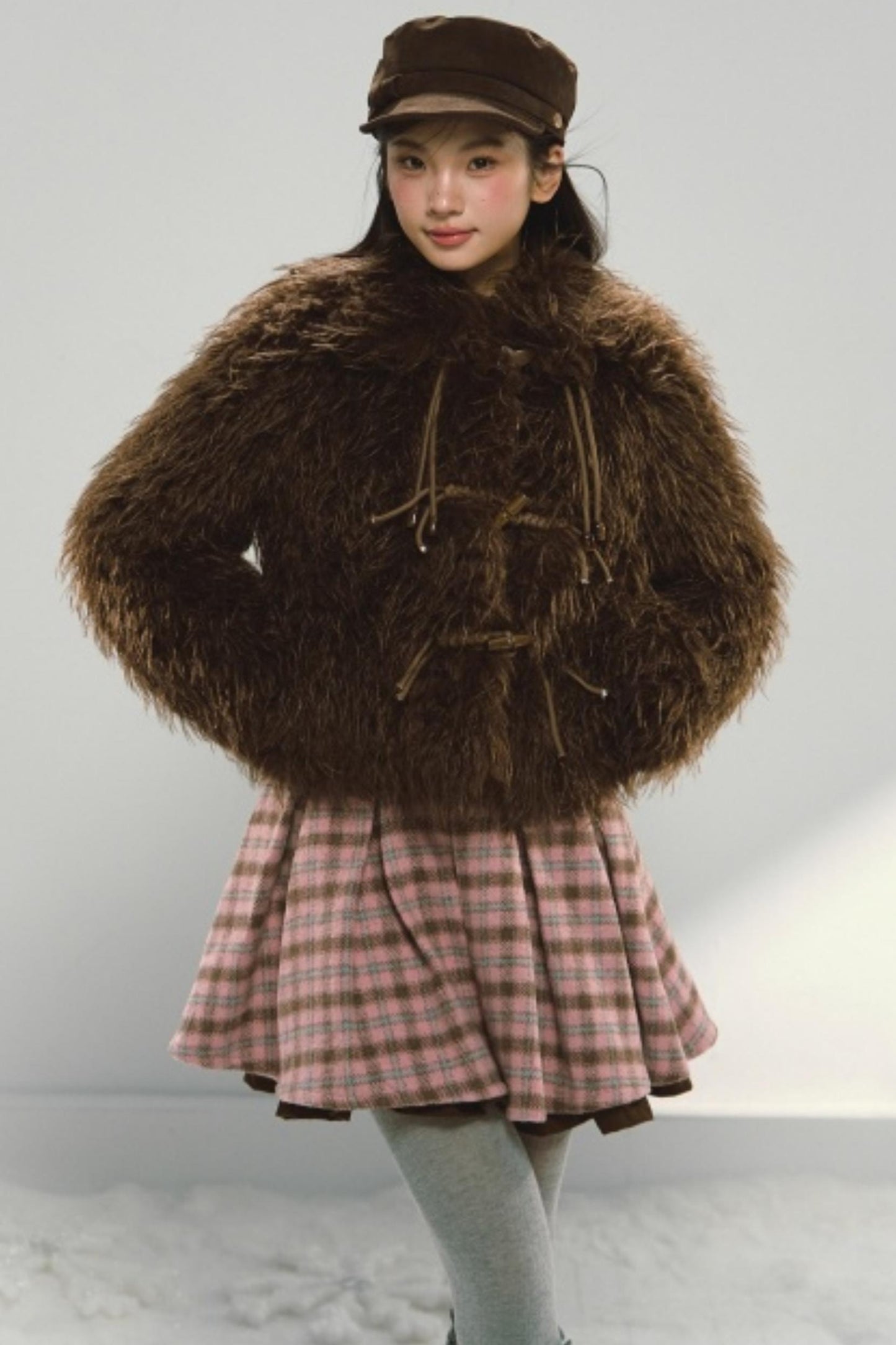 Pink and Brown Plaid Dress Set-Up