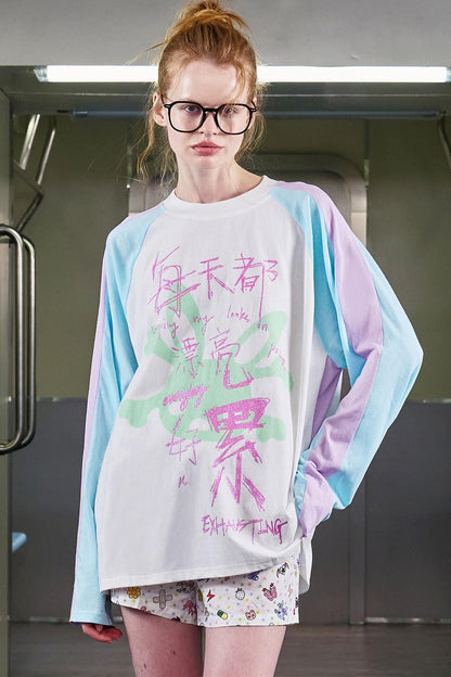 Glitter Print Raglan Sleeve T-Shirt