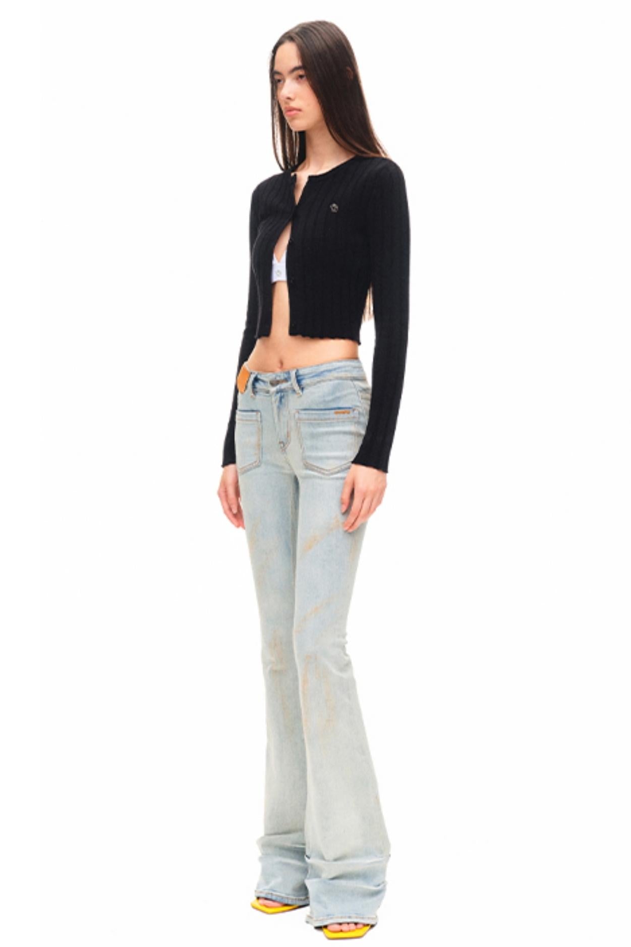 Light Sand Flared Denim Trousers