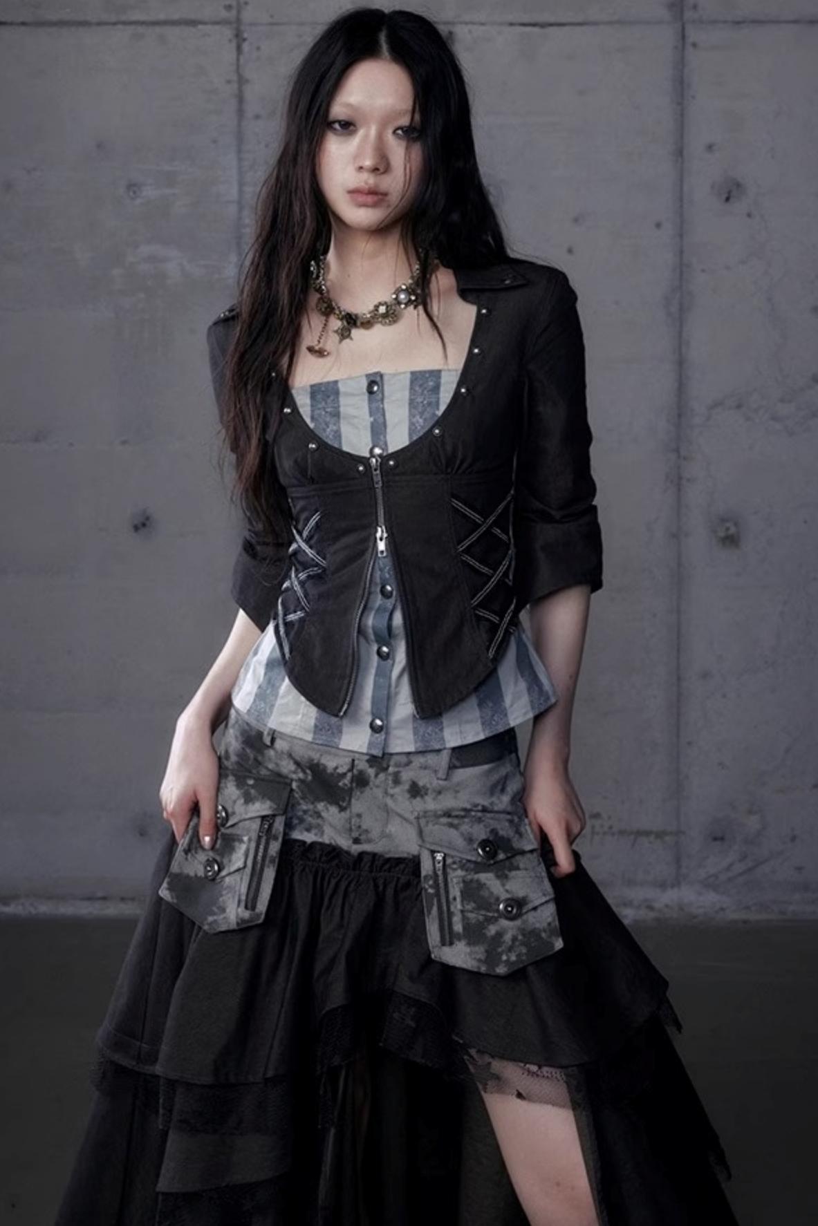 Vintage Punk Court Slim Print Long-Sleeved Shirts