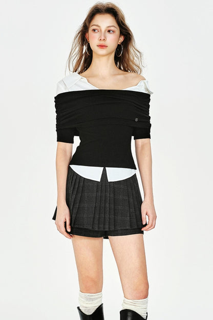 Vintage Style Off-Shoulder Knit Top