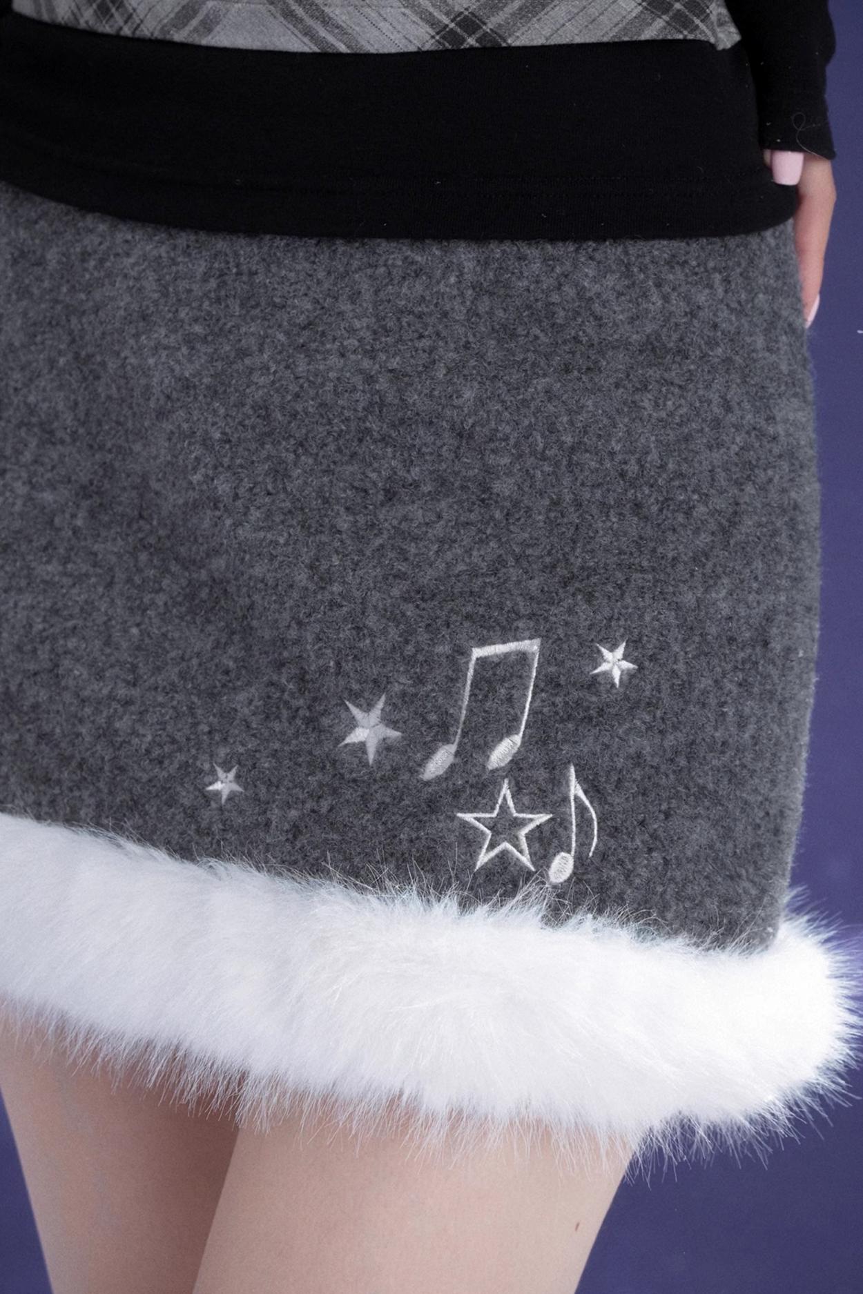 Gray Musical Note Wool Skirt