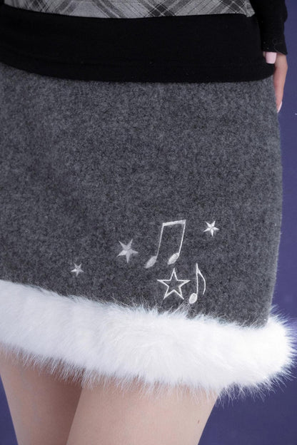Gray Musical Note Wool Skirt