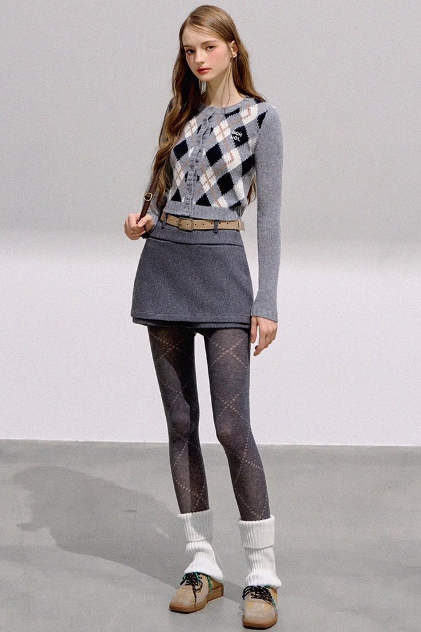 Vintage Diamond Plaid Knitted Cardigan