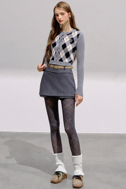 Vintage Diamond Plaid Knitted Cardigan