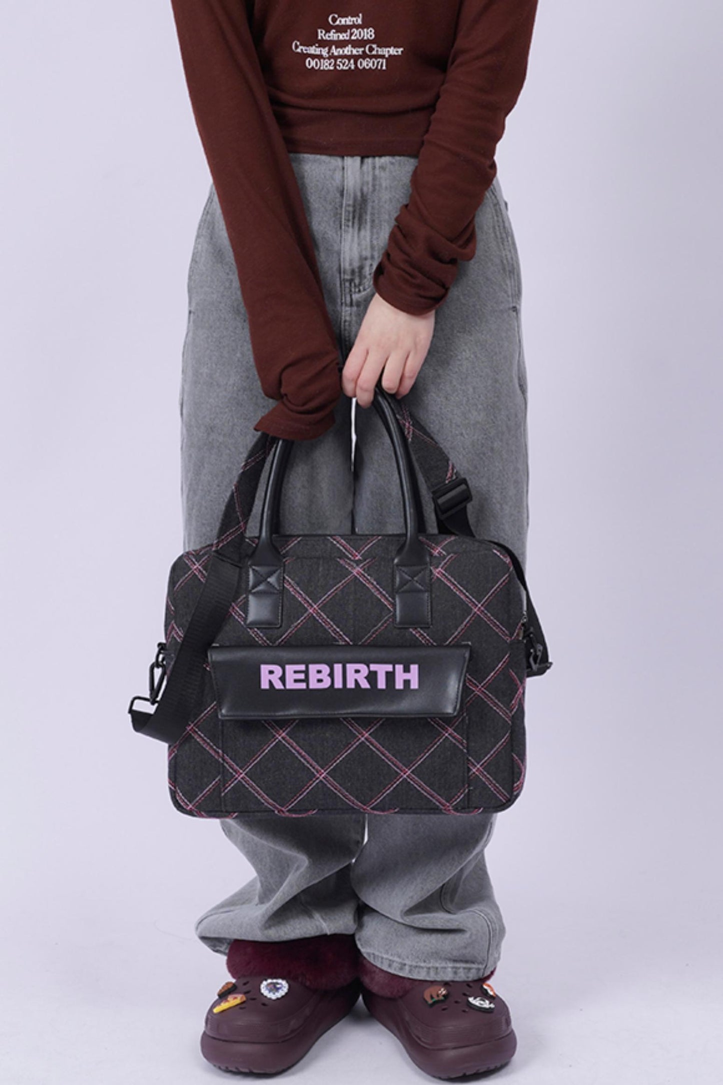 Plaid Denim Laptop Bag