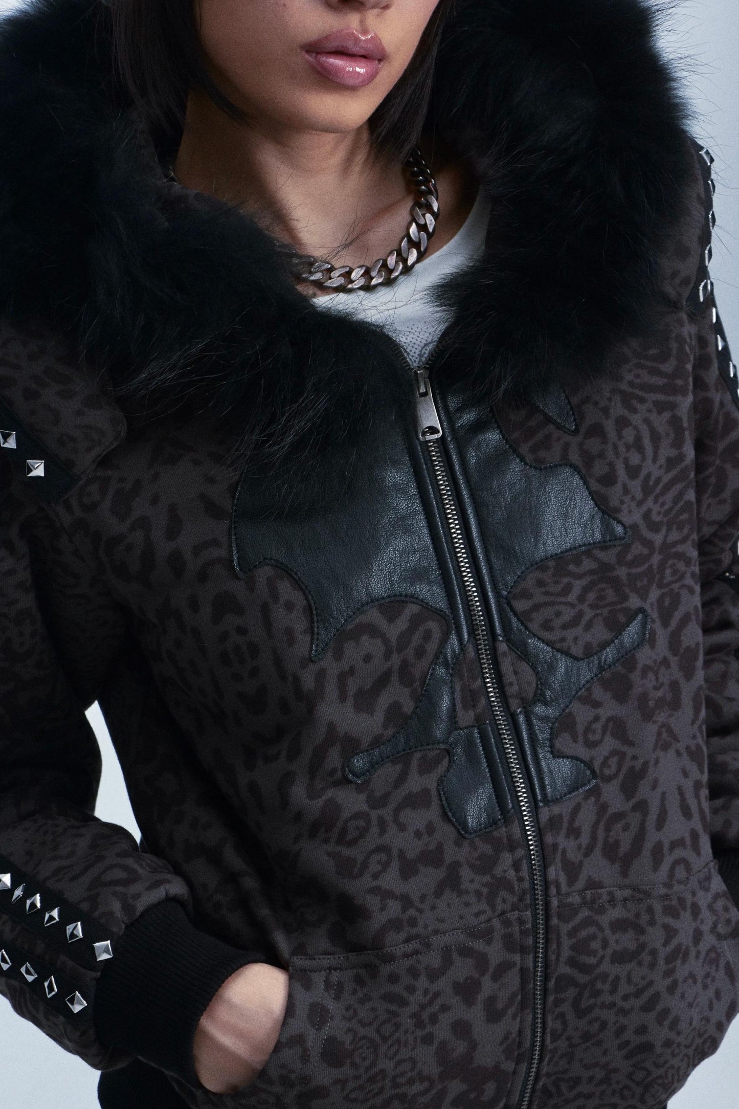 Leopard Print Plush Hooded Jacket Set-Up