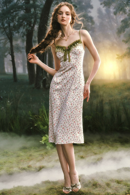 Printed Satin Dress Lace Set-Up