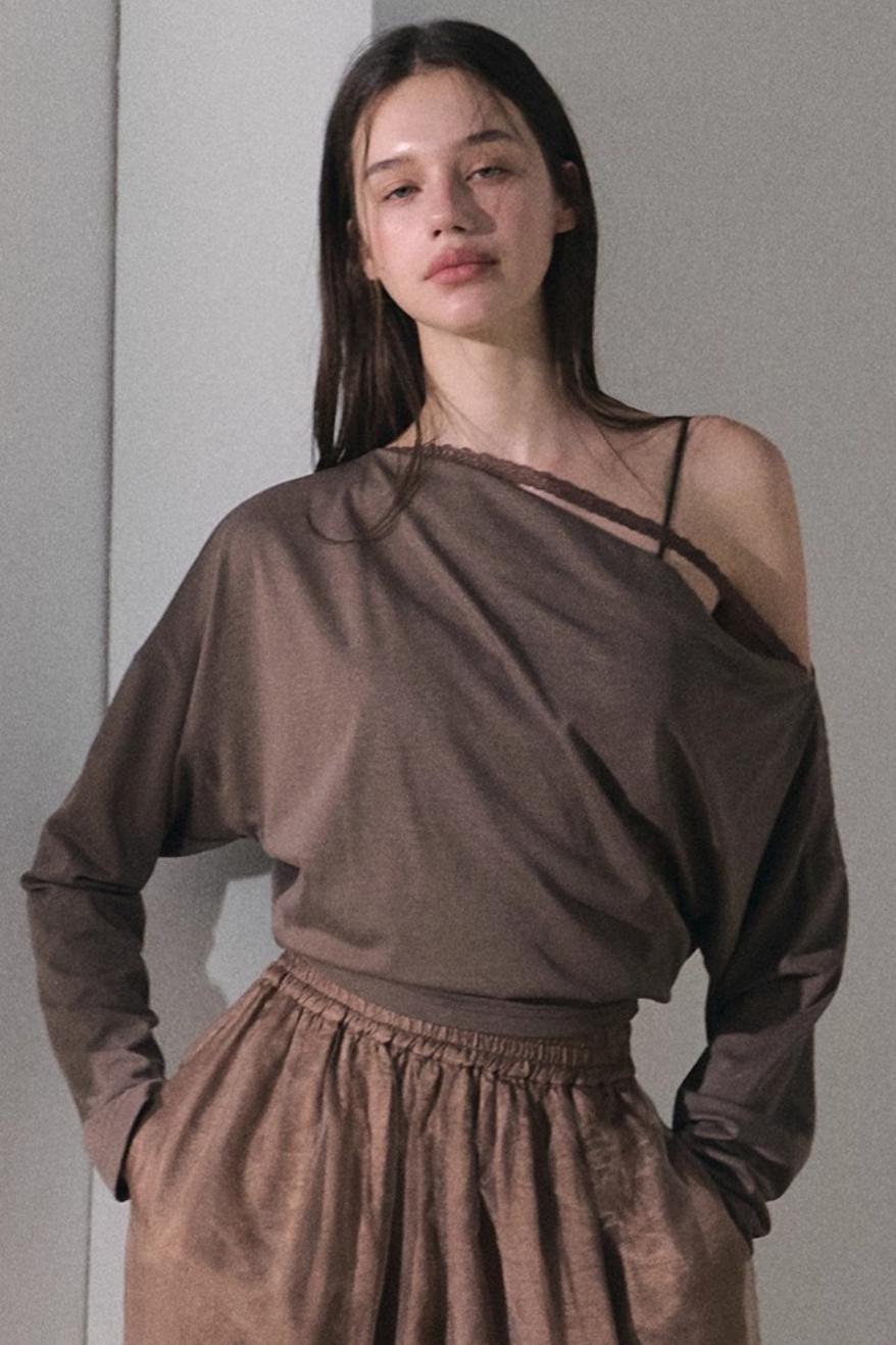 Slanted Shoulder T-shirt Top