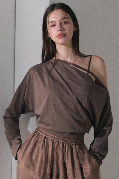 Slanted Shoulder T-shirt Top