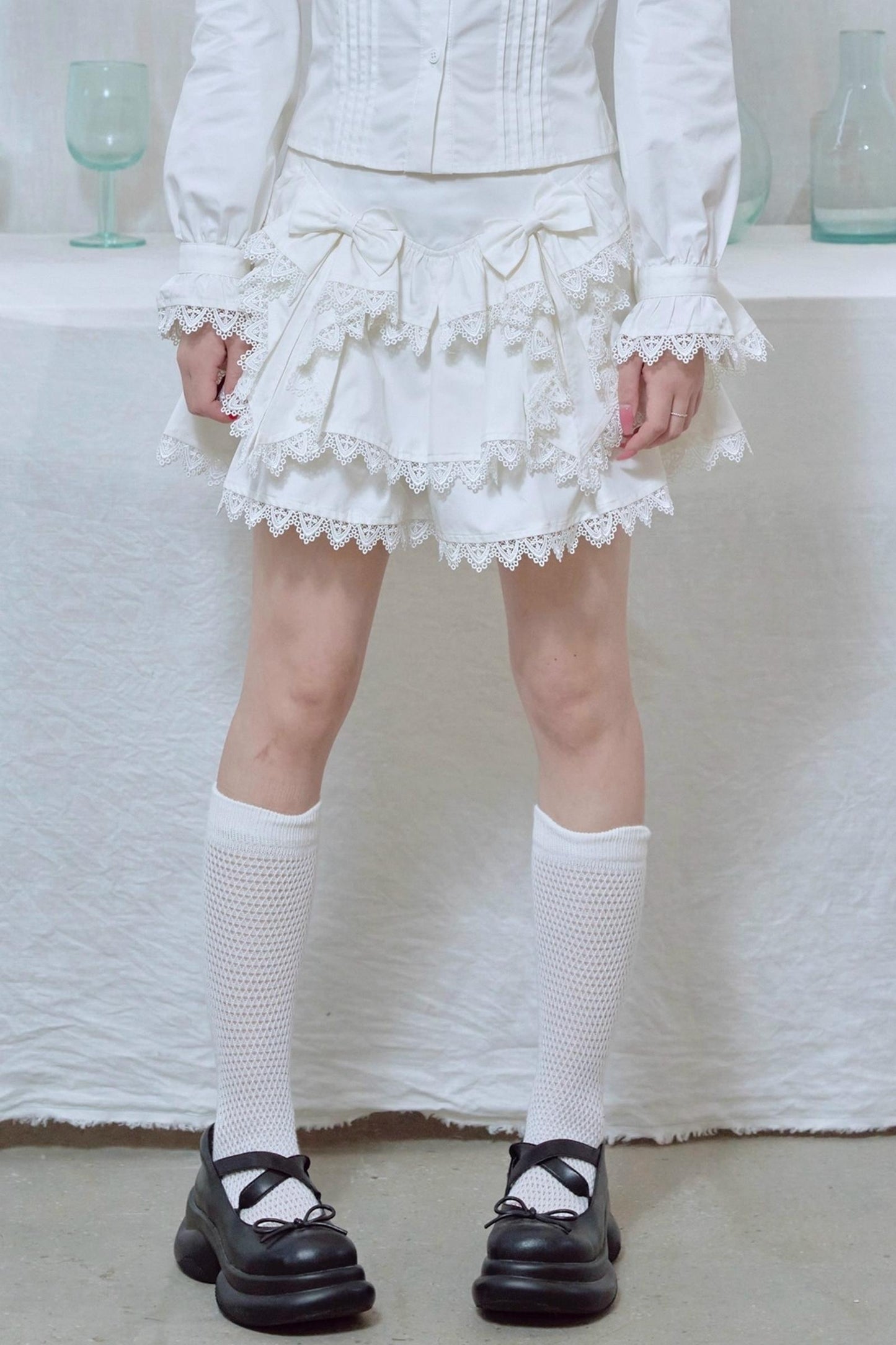 Lace Trim Bow Cake Skirt