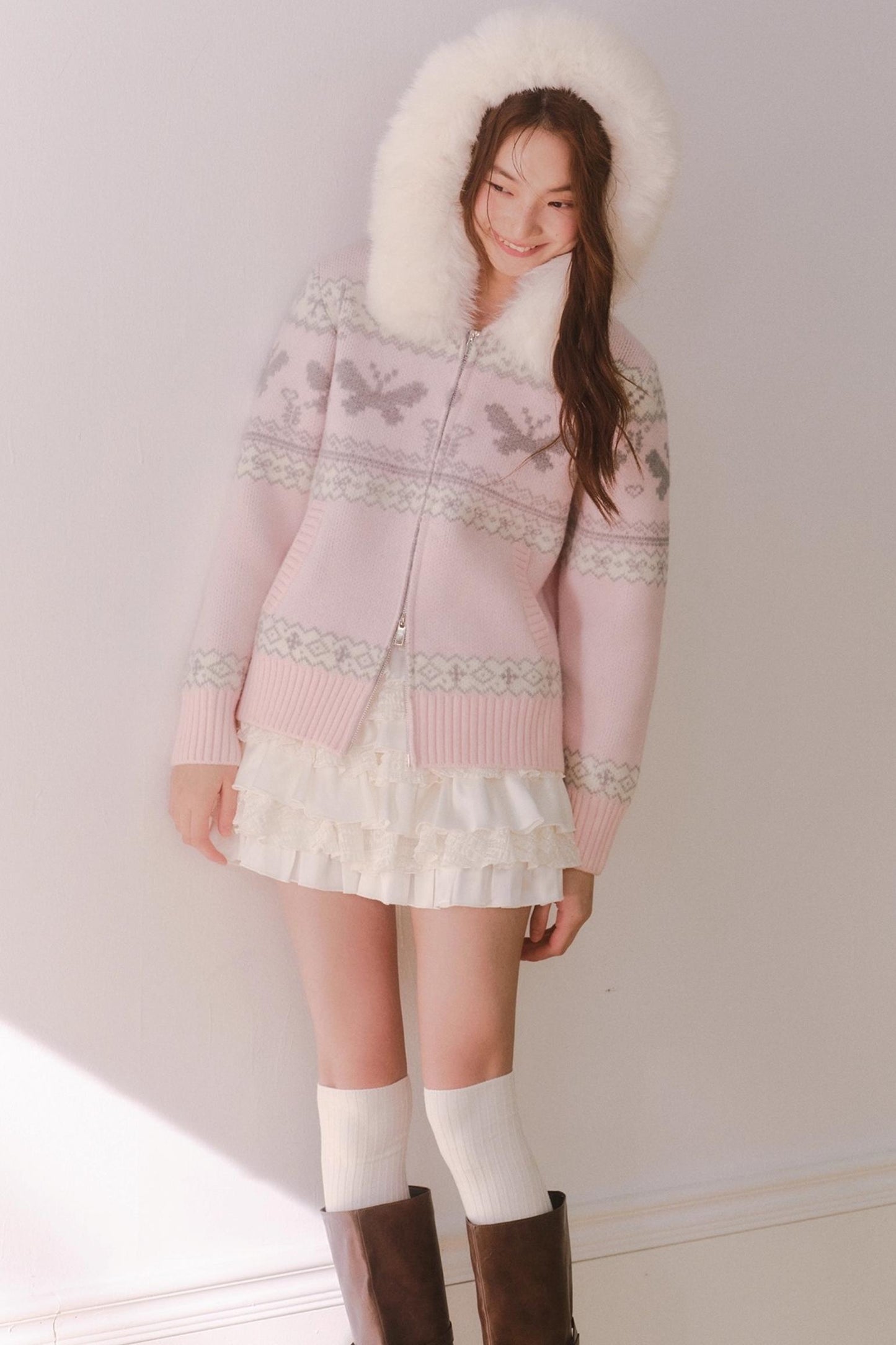Pink Butterfly Hooded Cardigan