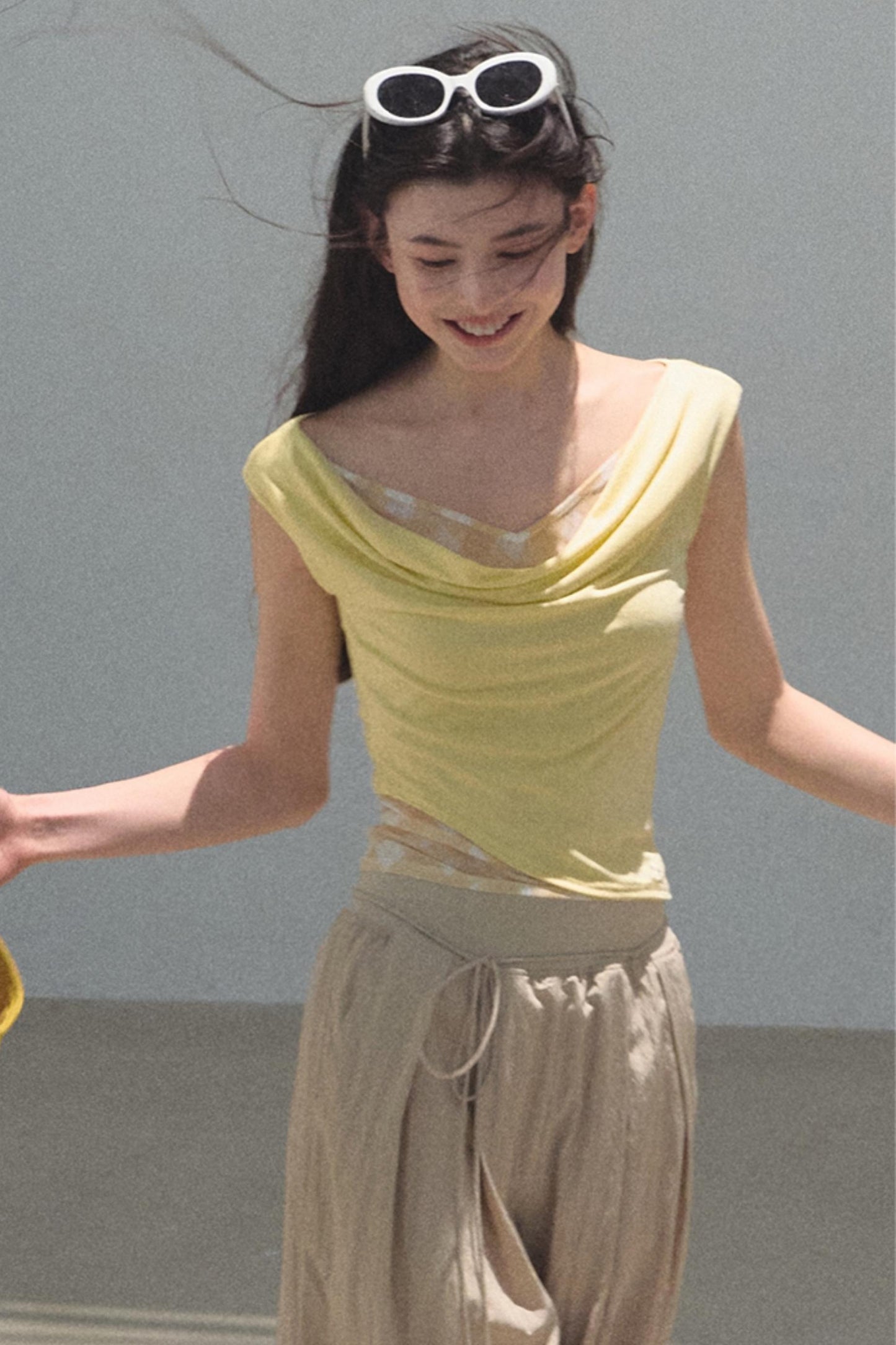 Swing Neck Check Slim Fit Crop Top