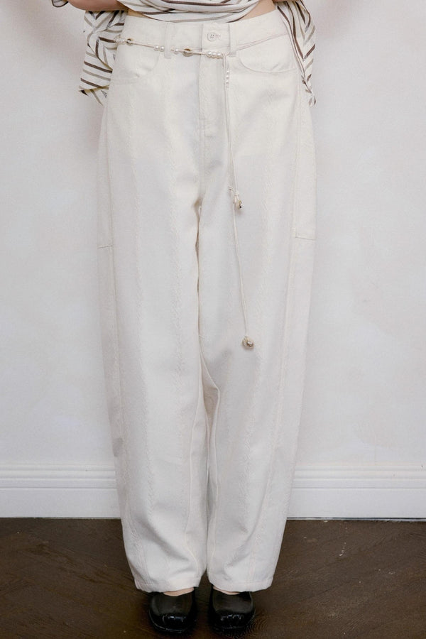 Vine Embroidery Cotton High-Waist Pants