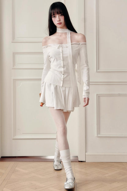 White Moonlight Lace Embroidered Top Skirt Set-Up