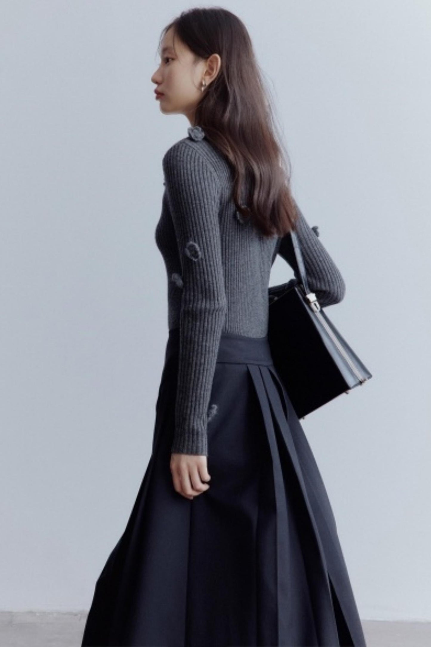 Lime Wool Irregular Pleated Wool Skirt