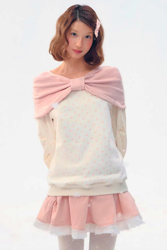 Retro Polka Dot Bow Knit Top