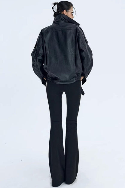 Retro Lychee Pattern Leather Jacket