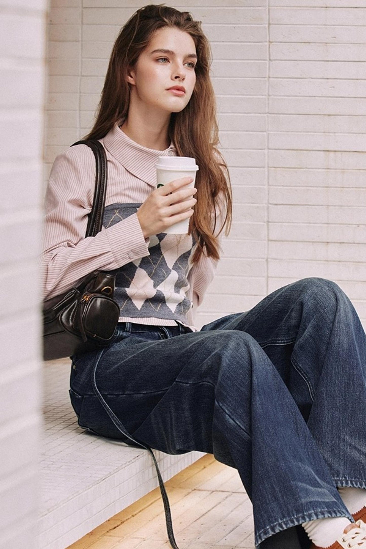 Striped Asymmetrical Slanted Placket Shirt Set-Up