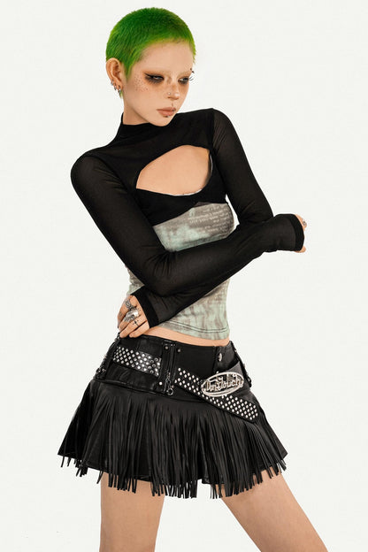 Hot Girl Fringed Leather Skirt